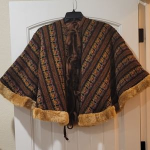 Tie Up Colorful Faux Fur Boho Poncho